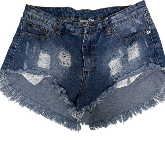 Frayed Hem Blue Denim Shorts - Picture 1 of 3